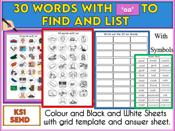 30 Words with 'oa' Activity KS1 and SEND