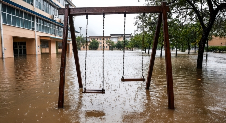 School playground flooded
