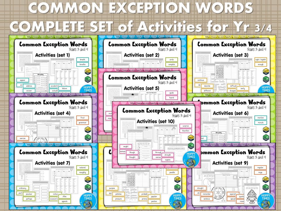 Complete Set Year 3/4 Common Exception Words Spelling Activities