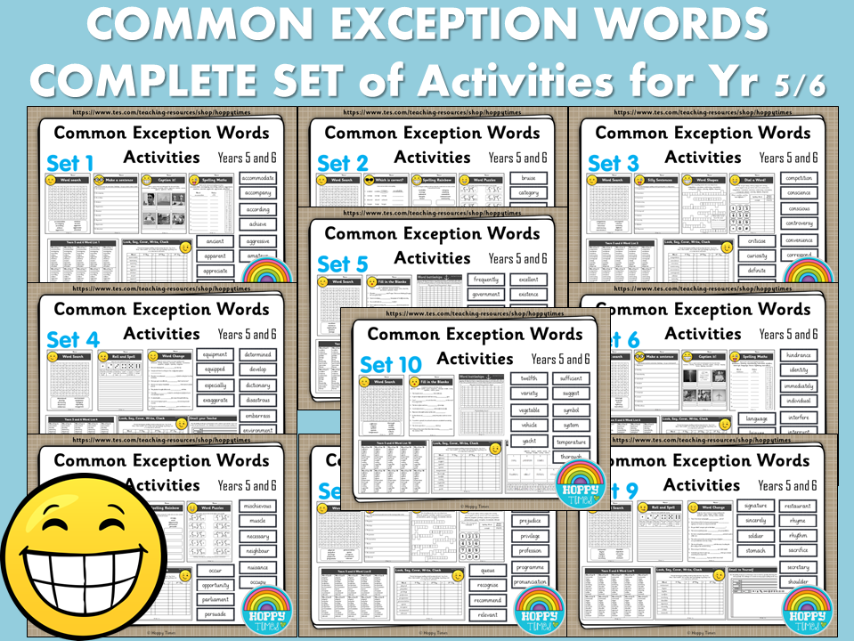 Complete Set Year 5/6 Common Exception Words Spelling Activities