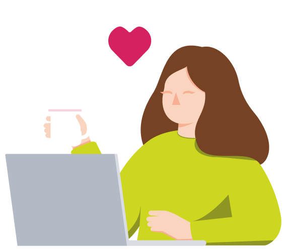 woman sat at laptop with a coffee