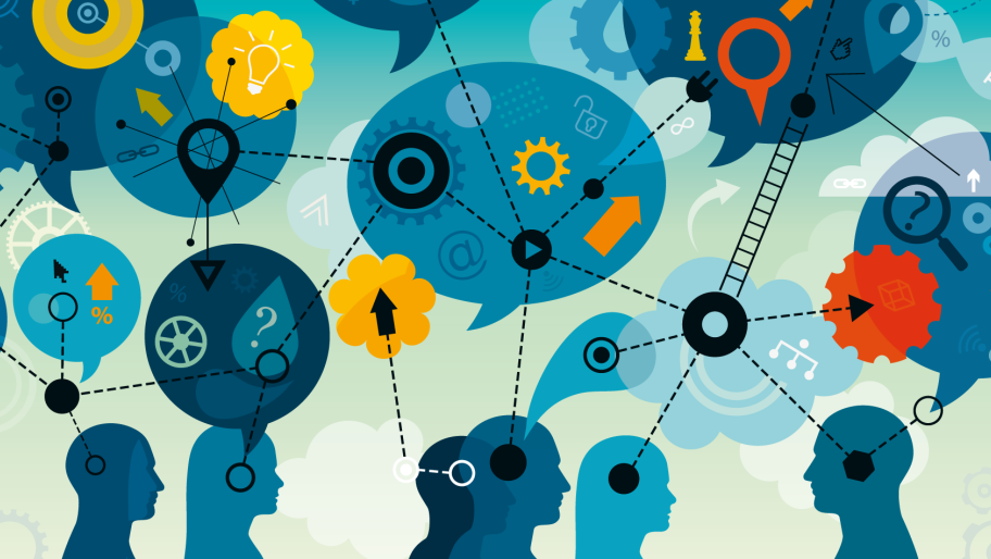 Illustration of figures thinking and sharing ideas